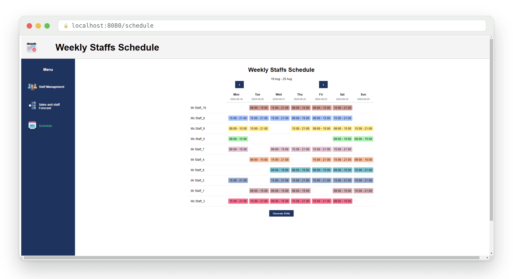 Screenshot from AI-Powered Fair Shift Scheduling System